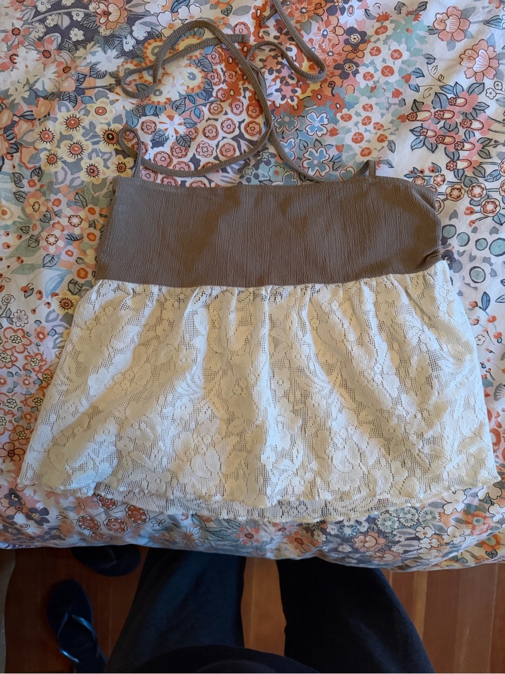 Motel Rocks Two-Tone Lace Crop Top in Taupe and Ivory